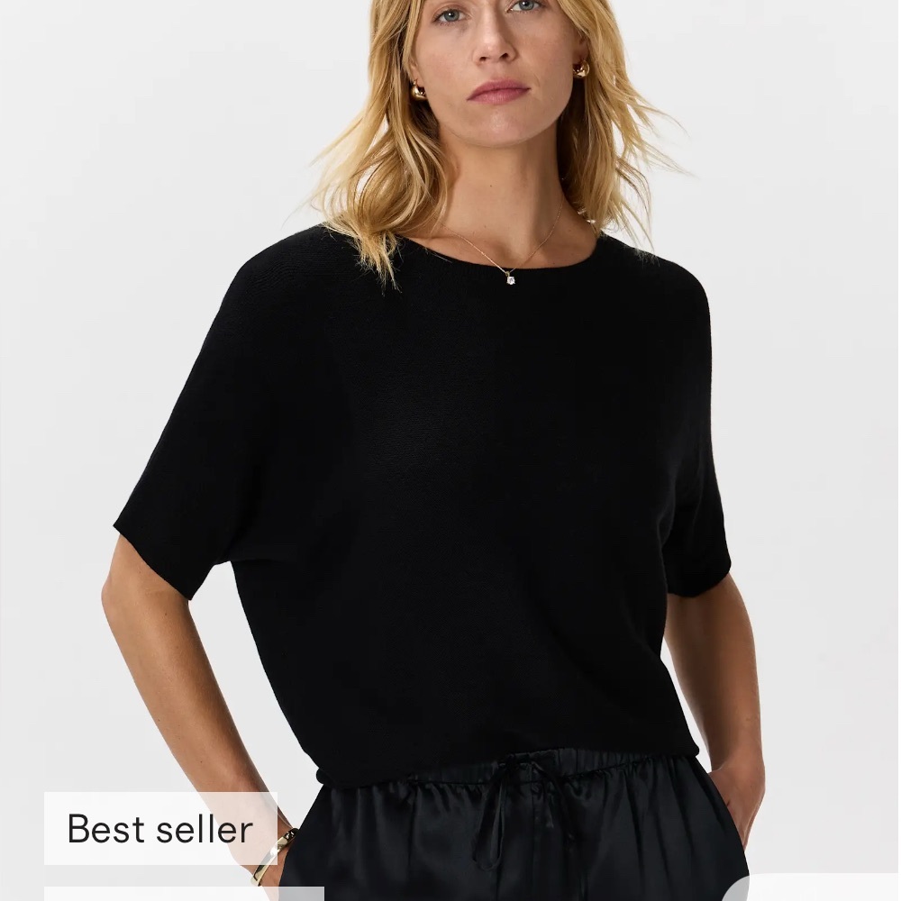 Quince Classic Black Short Sleeve Women's Top-XL Cotton Cashmere